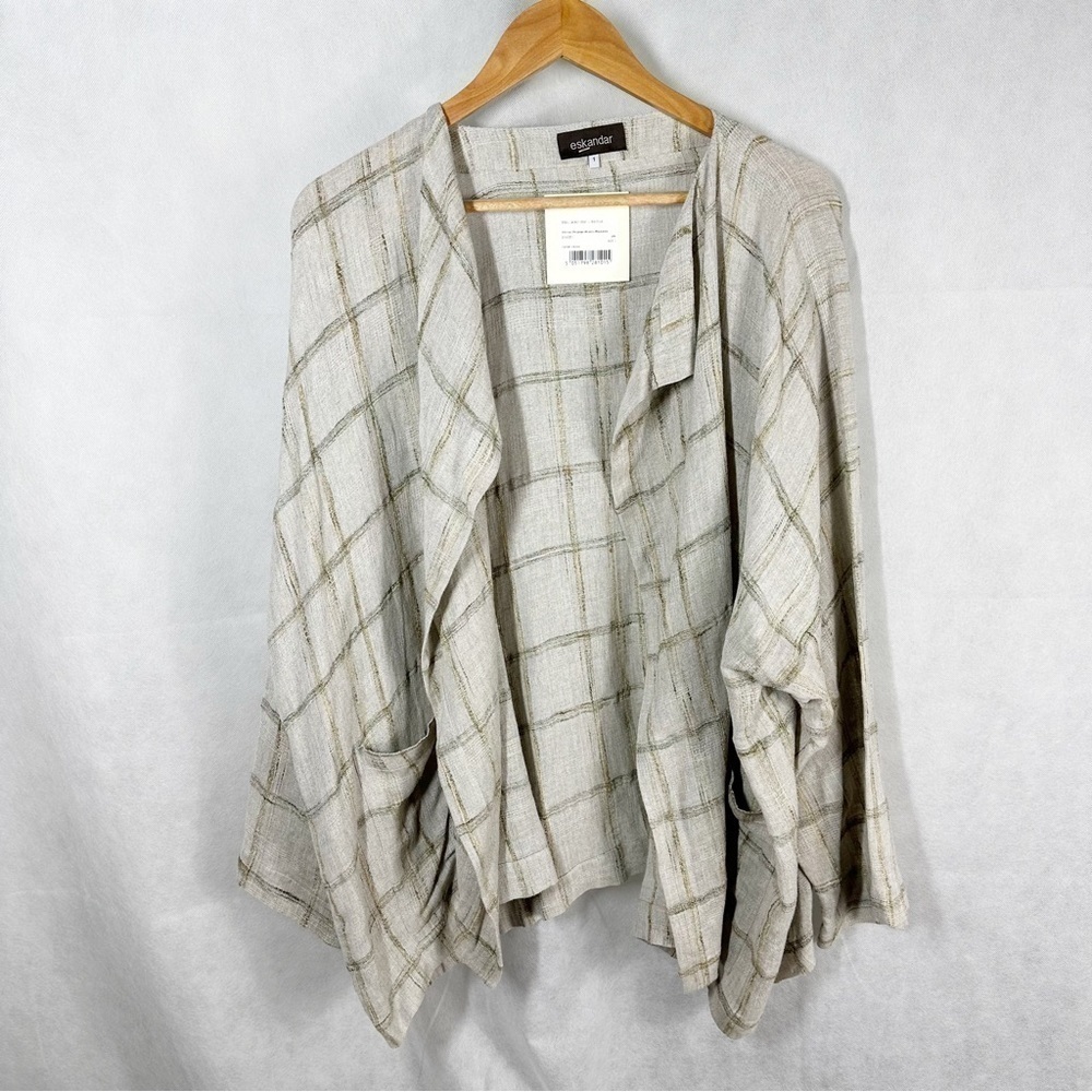Eskandar Linen Open Cardigan Mid Plus Jacket Coat Size 1 Large grey